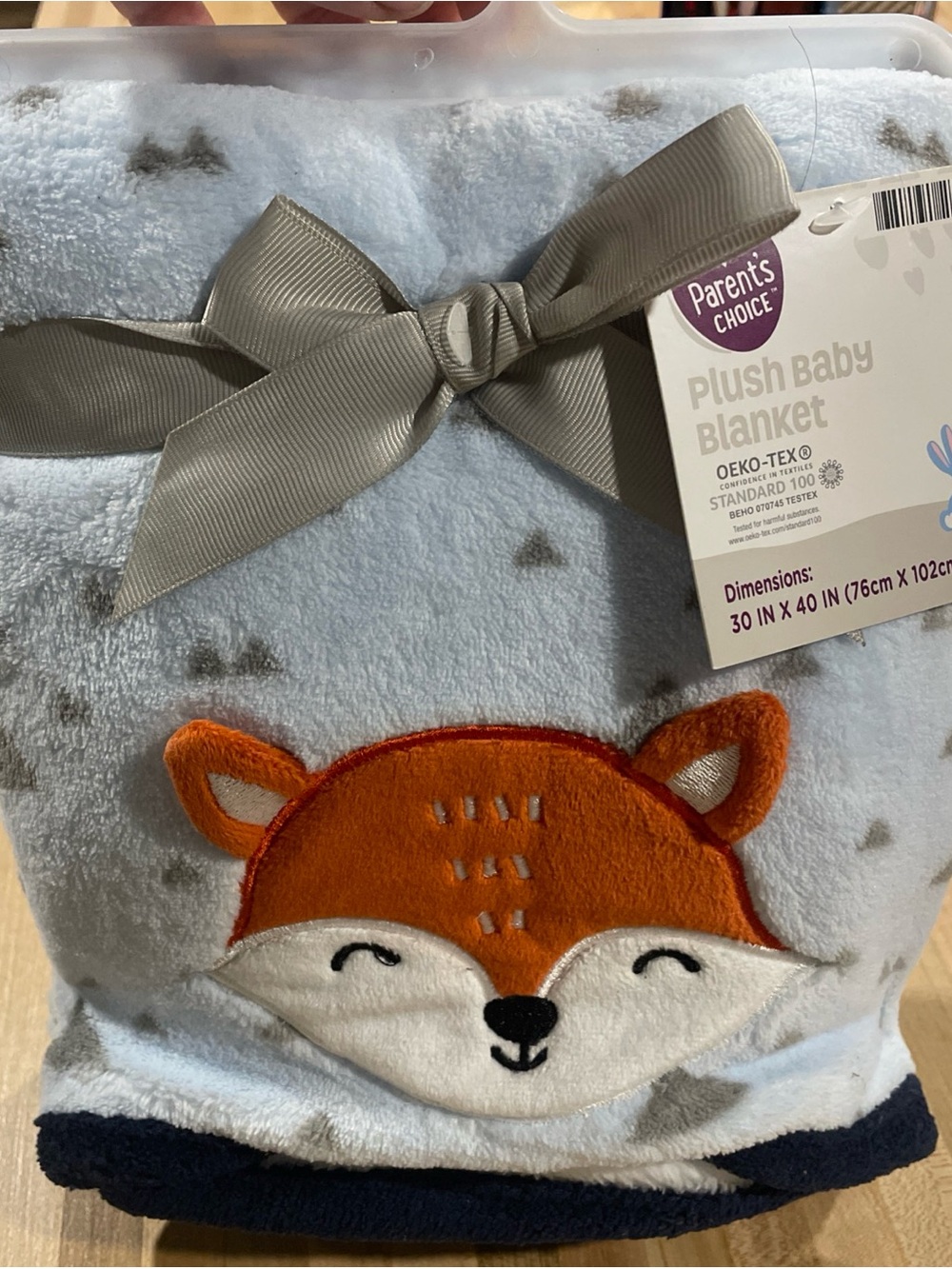 Parents' Choice Plush Baby Blanket - Light Blue Fox Design